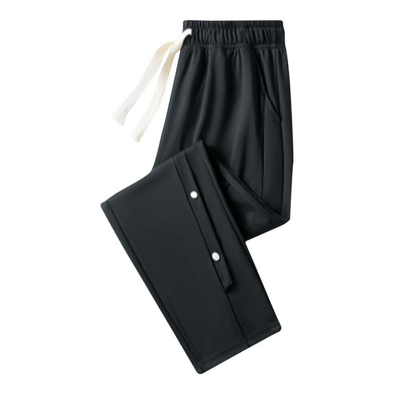 Men's Snap Button Sweatpants Colorblock Open Bottom Track Pants Athletic Running Sports Trousers with Pockets