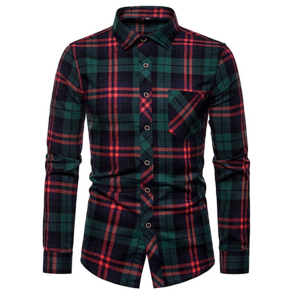Men's Snap Buttons Flannel Plaid Shirts Long Sleeve Casual Flannel Jackets Shirts with Single Pocket Regular Fit Multicolor XL Black,L