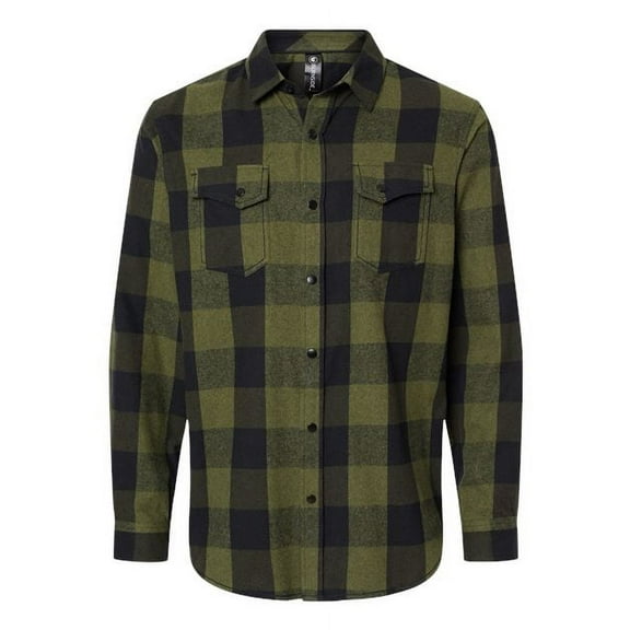 Men's Snap-Front Flannel Shirt - ARMY/ BLACK - XL