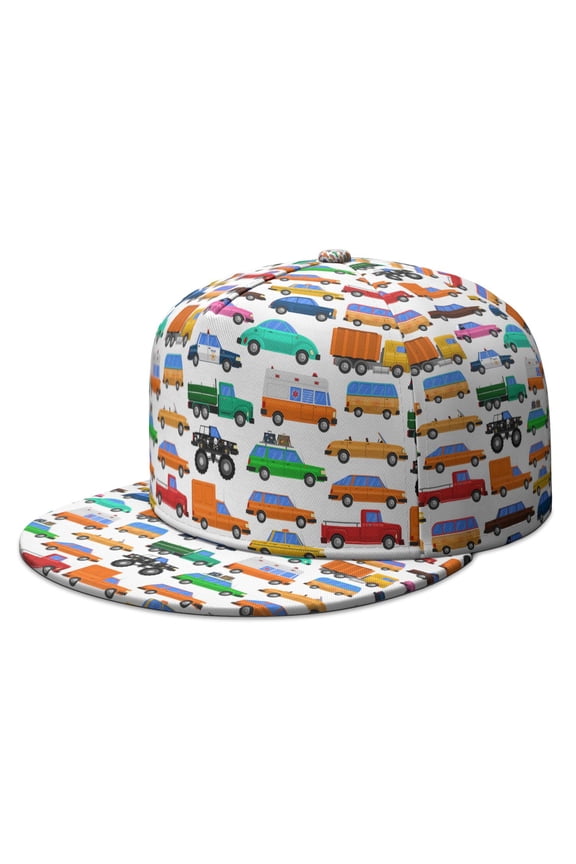 Men’s Snapback Hat – Construction Truck Excavator Print Adjustable Baseball Cap, Flat Brim Hip Hop Cap for Boys, Teens, Firefighter, Casual Outdoor Wear