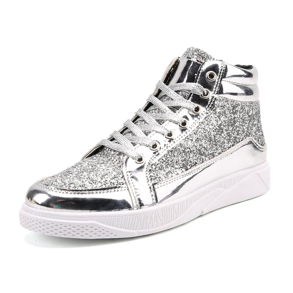 Men's Sneakers Fashion Bright Leather Sequin Thick Sole High Top Casual Comfortable Shoes for Everyday Wear