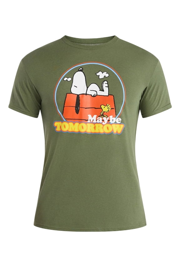 Men's Snoopy Maybe Tomorrow Green Graphic T-Shirt - Medium