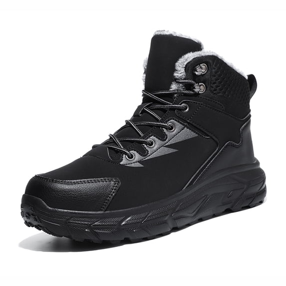 Men's Snow Boots Casual Warm Ankle Booties Comfortable Plush Lined Light Weight Waterproof Hiking Outdoor Walking Boots Black 8.5 US