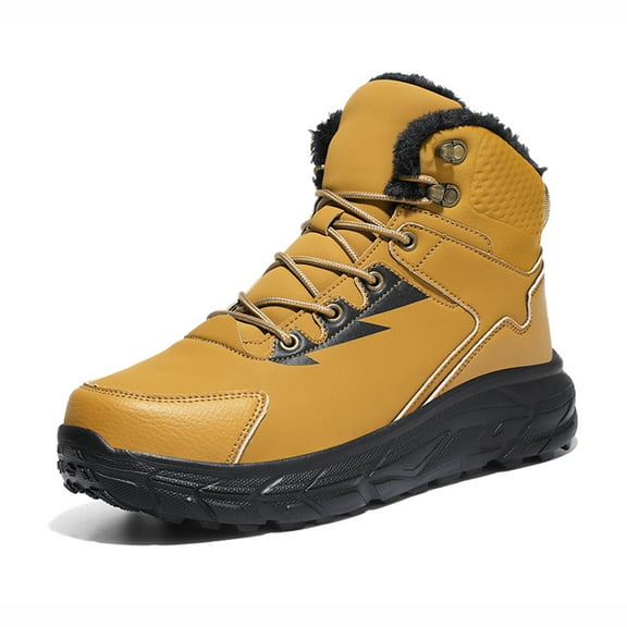 Men's Snow Boots Casual Warm Ankle Booties Comfortable Plush Lined Light Weight Waterproof Hiking Outdoor Walking Boots Yellow 7.5 US