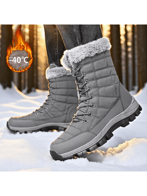 Men's Snow Boots Outdoor Rubber soles Non slip Hiking Boots Winter Waterproof And Keep Warm Fluff Mid Calf Boots Winter Shoes Botines Tenis
