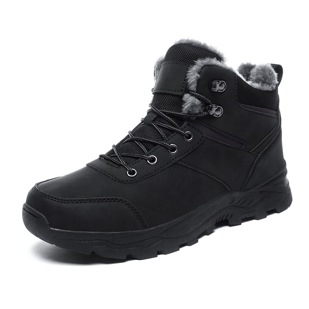 Men's Snow Boots Winter Outdoor Shoes Warm Fur Lined Hiking Waterproof Anti-Slip Lightweight Ankle Booties Black 11 US