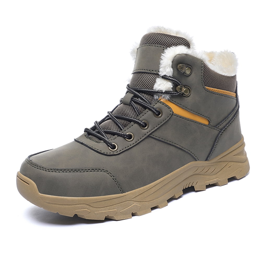 Men's Snow Boots Winter Outdoor Shoes Warm Fur Lined Hiking Waterproof Anti-Slip Lightweight Ankle Booties Green 12 US