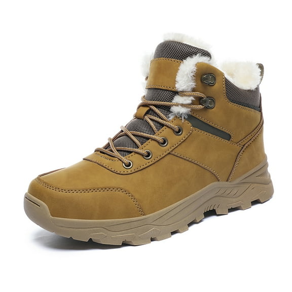 Men's Snow Boots Winter Outdoor Shoes Warm Fur Lined Hiking Waterproof Anti-Slip Lightweight Ankle Booties Yellow 8.5 US