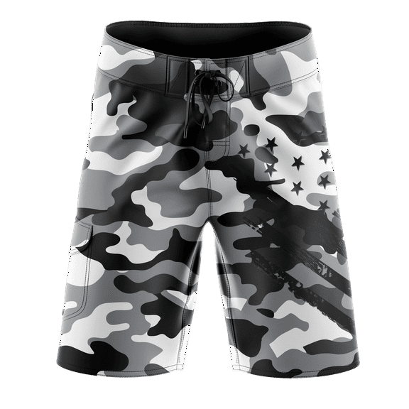 Men's Snow Camo Board Shorts, Decorated in The USA