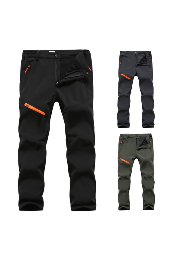 Men's Snow Ski Hiking Pants Waterproof Winter Fleece Lined Pants Camping Skiing Ice Fishing Pants Black M