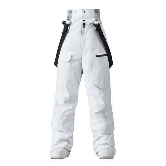 Men's Snow Ski Pants Insulated Winter Warm Outdoor Waterproof Snowboard Pants Detachable Suspender Unisex (XL, White)