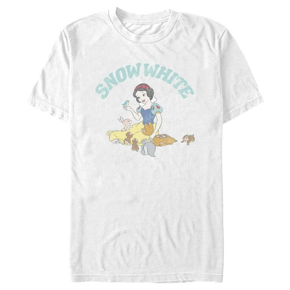 Men's Snow White and the Seven Dwarfs Distressed Woodland Animals Graphic Tee White Large