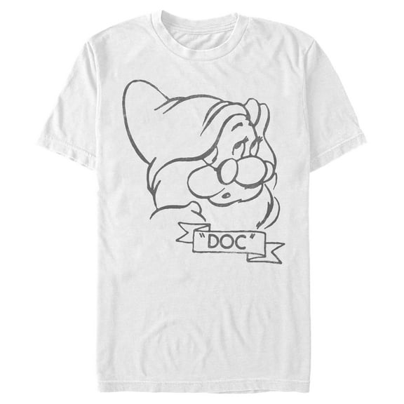 Men's Snow White and the Seven Dwarfs Doc Line Art Graphic Tee White 1X Big Tall