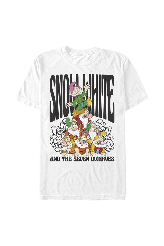 Men's Snow White and the Seven Dwarfs Dwarf Group Logo Graphic Tee White Large