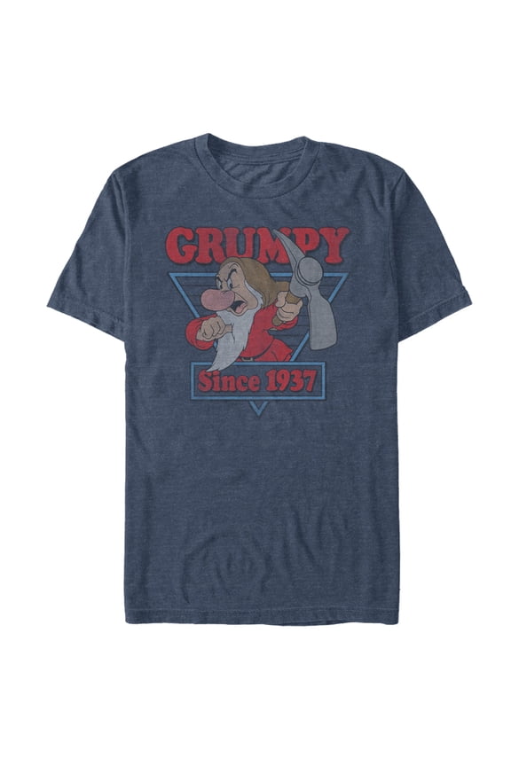 Men's Snow White and the Seven Dwarfs Grumpy '37  Graphic Tee Navy Blue Heather Large