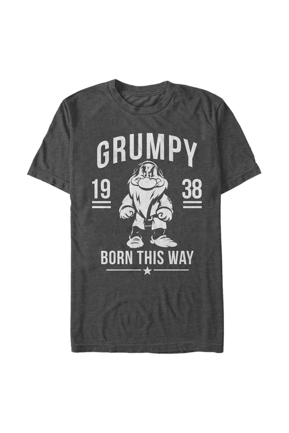 Men's Snow White and the Seven Dwarfs Grumpy Born This Way Graphic Tee Charcoal Heather Large