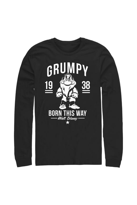 Men's Snow White and the Seven Dwarfs Grumpy Born This Way  Long Sleeve Shirt Black Large