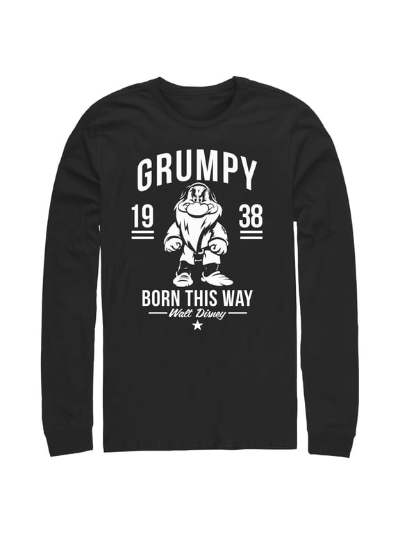 Men's Snow White and the Seven Dwarfs Grumpy Born This Way Long Sleeve Shirt Black X Large