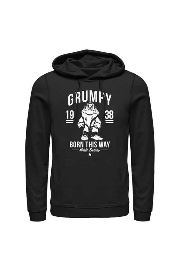 Men's Snow White and the Seven Dwarfs Grumpy Born This Way Pull Over Hoodie Black 2X Large