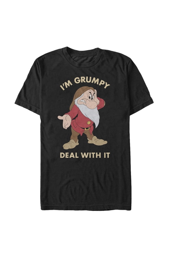Men's Snow White and the Seven Dwarfs Grumpy Deal With It Graphic Tee Black Medium