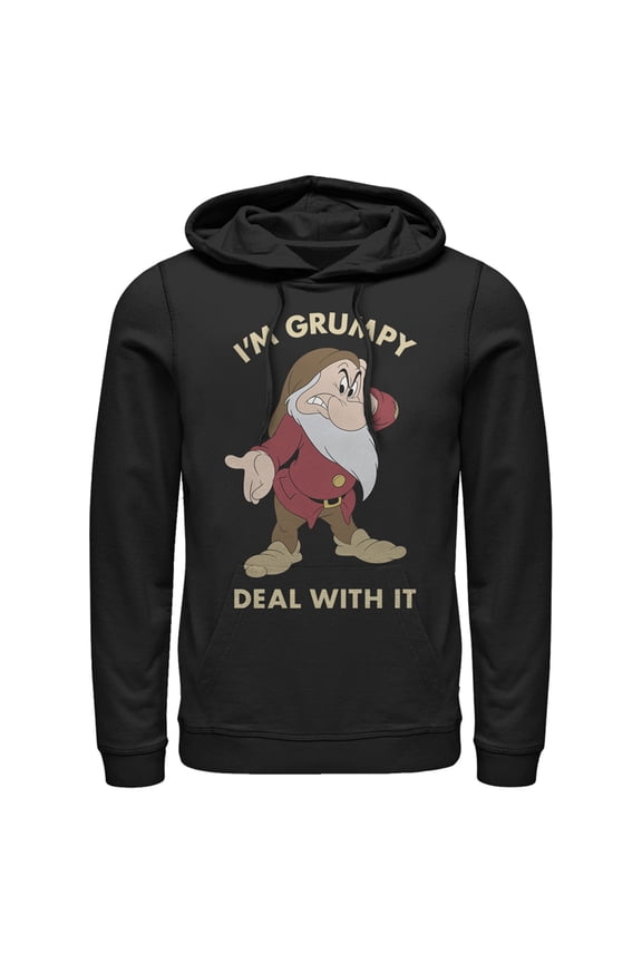 Men's Snow White and the Seven Dwarfs Grumpy Deal With It Portrait Pull Over Hoodie Black 3X Large