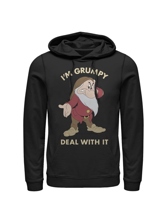 Men's Snow White and the Seven Dwarfs Grumpy Deal With It Portrait Pull Over Hoodie Black Medium