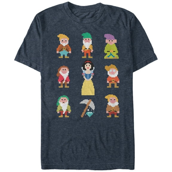 Men's Snow White and the Seven Dwarfs Pixels  Graphic Tee Navy Blue Large