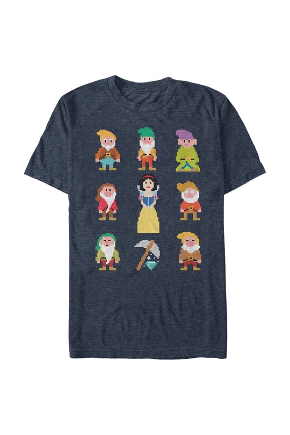 Men's Snow White and the Seven Dwarfs Pixels  Graphic Tee Navy Blue Medium