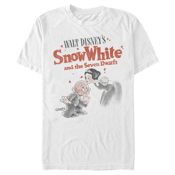 Men's Snow White and the Seven Dwarfs Retro Movie Logo Dopey Kiss Graphic T-Shirt