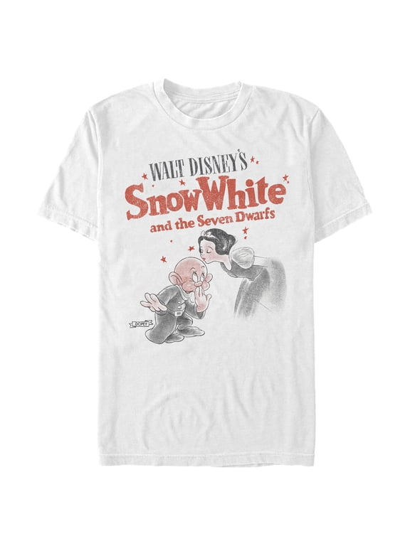 Men's Snow White and the Seven Dwarfs Retro Movie Logo Dopey Kiss Graphic T-Shirt