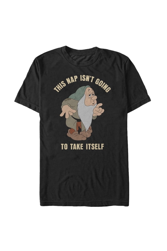 Men's Snow White and the Seven Dwarfs Sleepy Take Nap Graphic Tee Black Medium