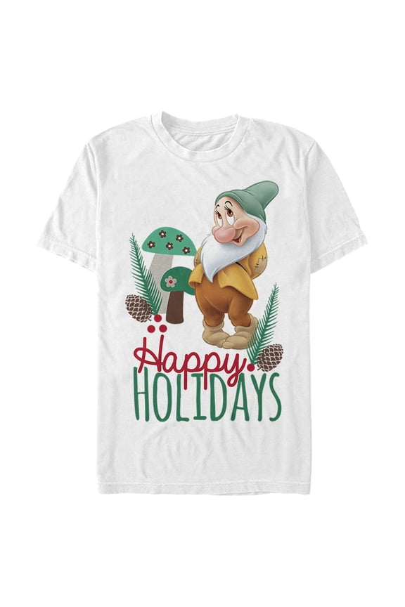 Men's Snow White and the Seven Dwarfs Snow White and the Seven Dwarfs Happy Bashful Holidays Graphic Tee White Large