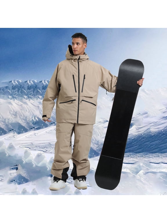 Men's Snowboard Jacket with Snowpants Unisex Two Piece Waterproof Ski Suit Winter Snow Insulated Windproof Snowsuit for Outdoor Sports Khaki XXL