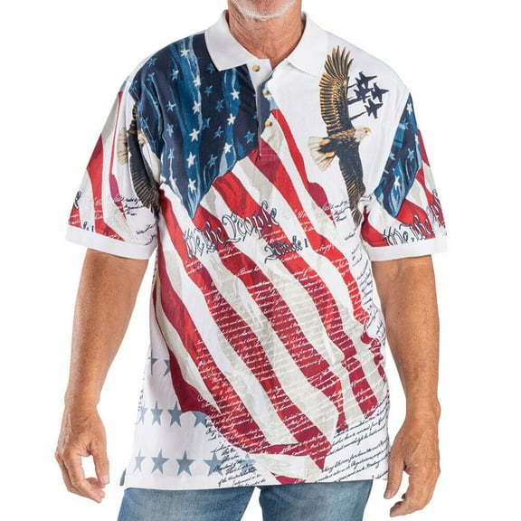 Men's Soaring Eagle Constitution American Flag Patriotic 4th of July Polo Shirt