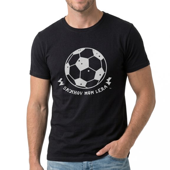 Men's Soccer Ball With Lightning Bolts Graphic T-Shirt, Premium Cotton Short Sleeve Crew Neck Tee