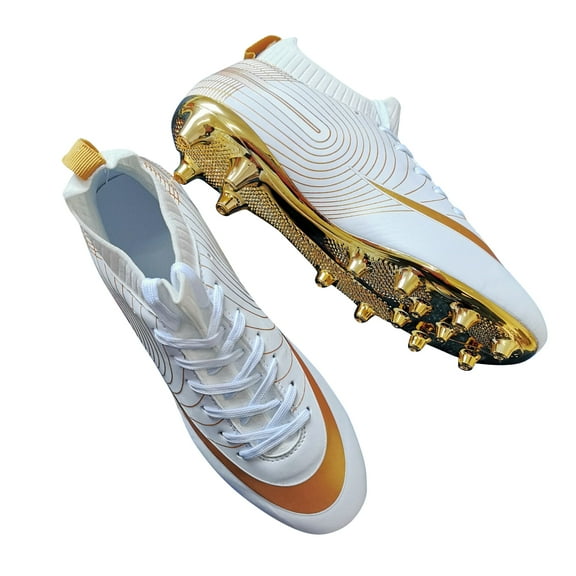 Men's Soccer Cleats High-Top Unisex Football Boots with Golden Soled Spikes for Outdoor and Indoor Training and Athletic Performance