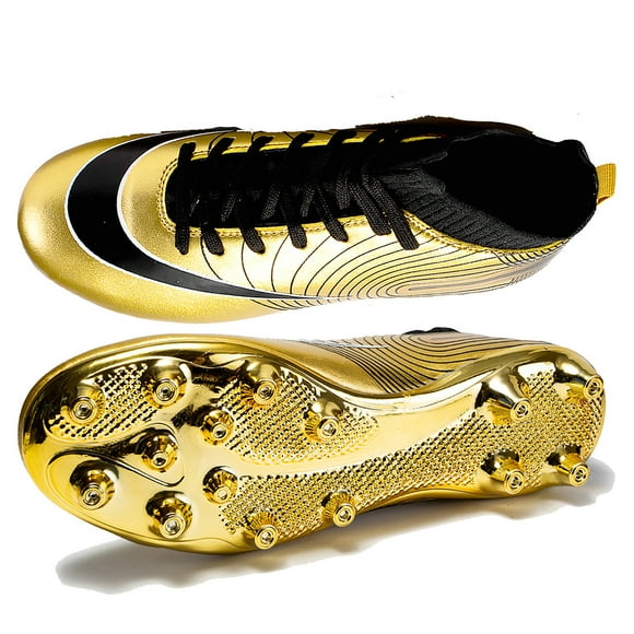 Men's Soccer Cleats High-Top Unisex Football Boots with Golden Soled Spikes for Outdoor and Indoor Training and Athletic Performance