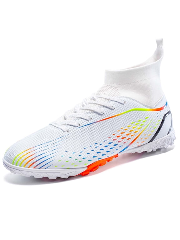 Men's Soccer Cleats Multi-Sport Firm Ground Athletic Shoes Studded Non- Football Sneakers for Training Matches Turf Indoor Outdoor Lightweight(White/41)