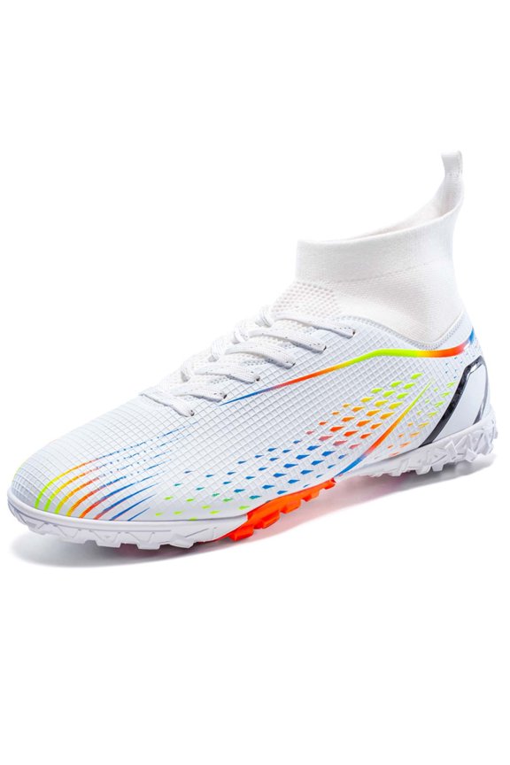 Men's Soccer Cleats Multi-Sport Firm Ground Athletic Shoes Studded Non-Slip Football Sneakers for Training Matches Turf Indoor Outdoor Lightweight(White/33)