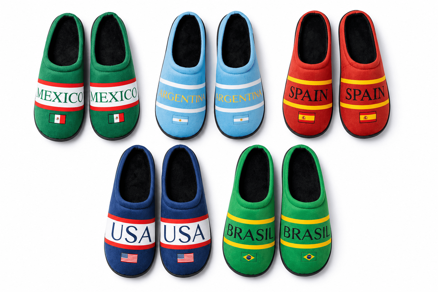 Men’s Soccer Fan Slippers-USA, Brazil, Argentina, Spain, & Mexico