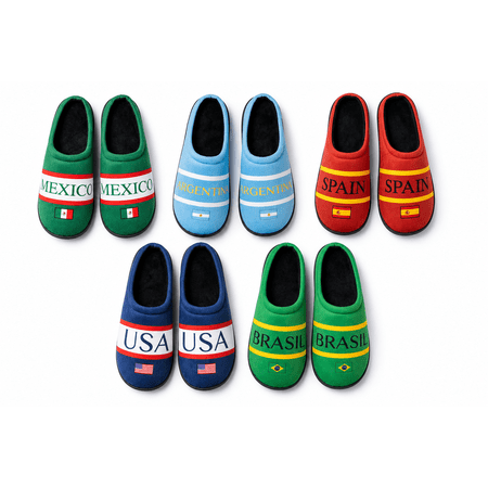 Ground Up Men’s Soccer Fan Slippers-USA, Brazil, Argentina, Spain, & Mexico