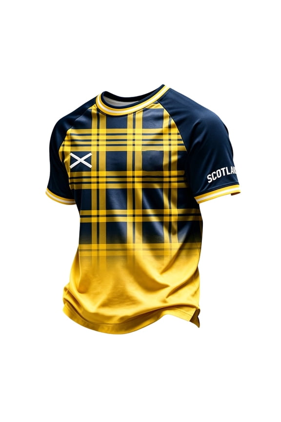 Men's Soccer Jersey T-Shirt Scotland Letter Print – Short Sleeve Round Neck Ice Silk Breathable Shirt, Lightweight Stretch Cooling Top for Summer & Daily Wear,M