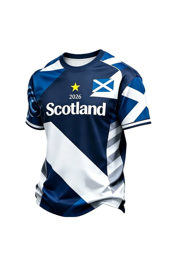 Men's Soccer Jersey T-Shirt Scotland Letter Print – Short Sleeve Round Neck Ice Silk Breathable Shirt, Lightweight Stretch Cooling Top for Summer & Daily Wear,M