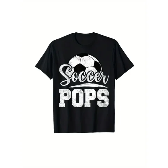 Men's Soccer Pops Graphic T-Shirt - Black Cotton Crew Neck Tee with White Soccer Ball Print, Casual & Comfortable for Game Day or Father's Day