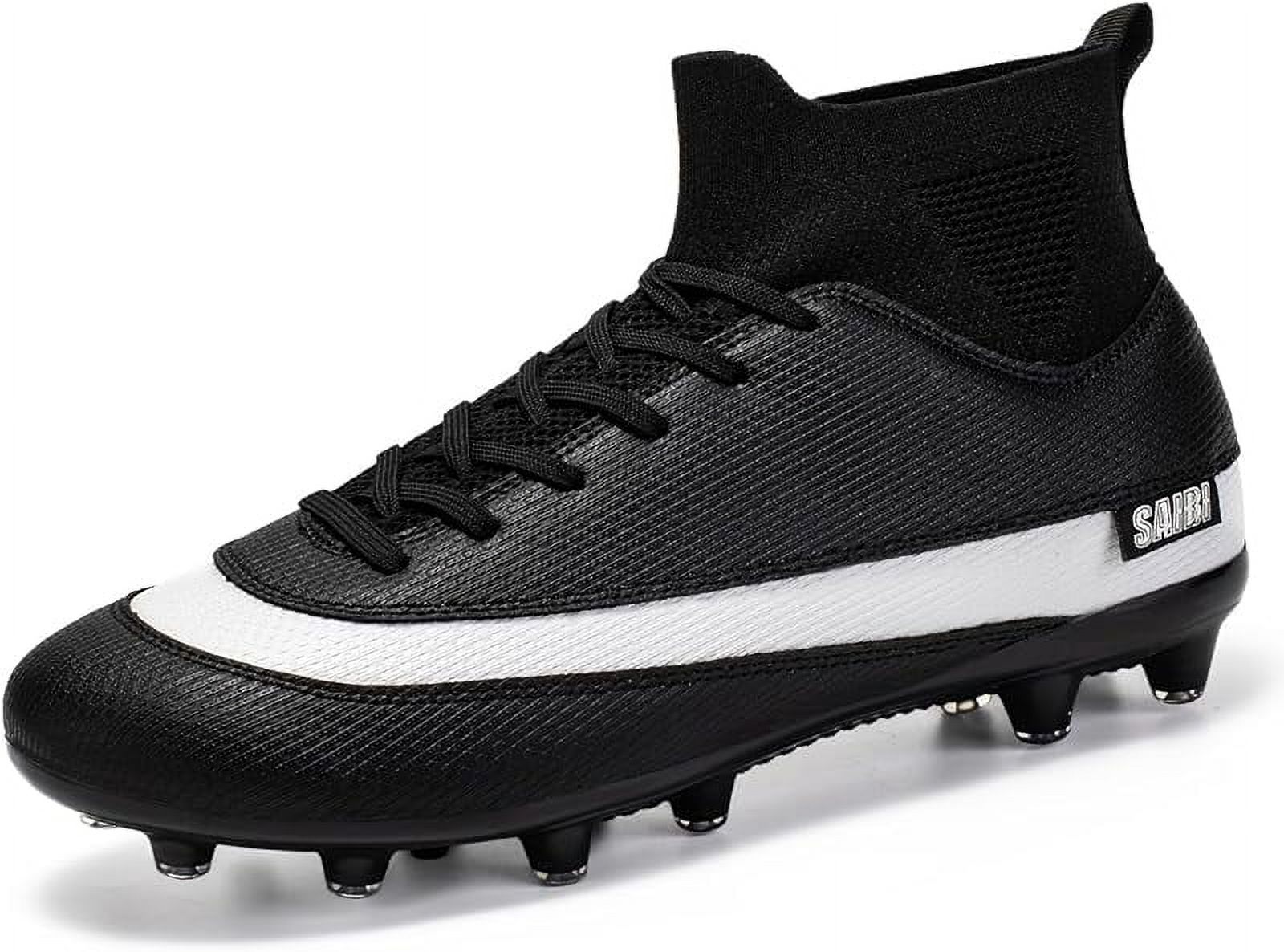 Men's Soccer Cleats - Black White High-Top Football Shoes For Outdoor Play