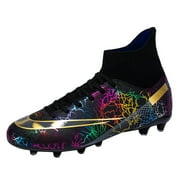 Men’s Soccer Shoes Professional Football Shoes for Big Kids Spikes Football Boots Athletic Sneakers Breathable Youth Competition Hightop Soccer Cleats Outdoor Indoor Training Sneakers TF/AG Black 43