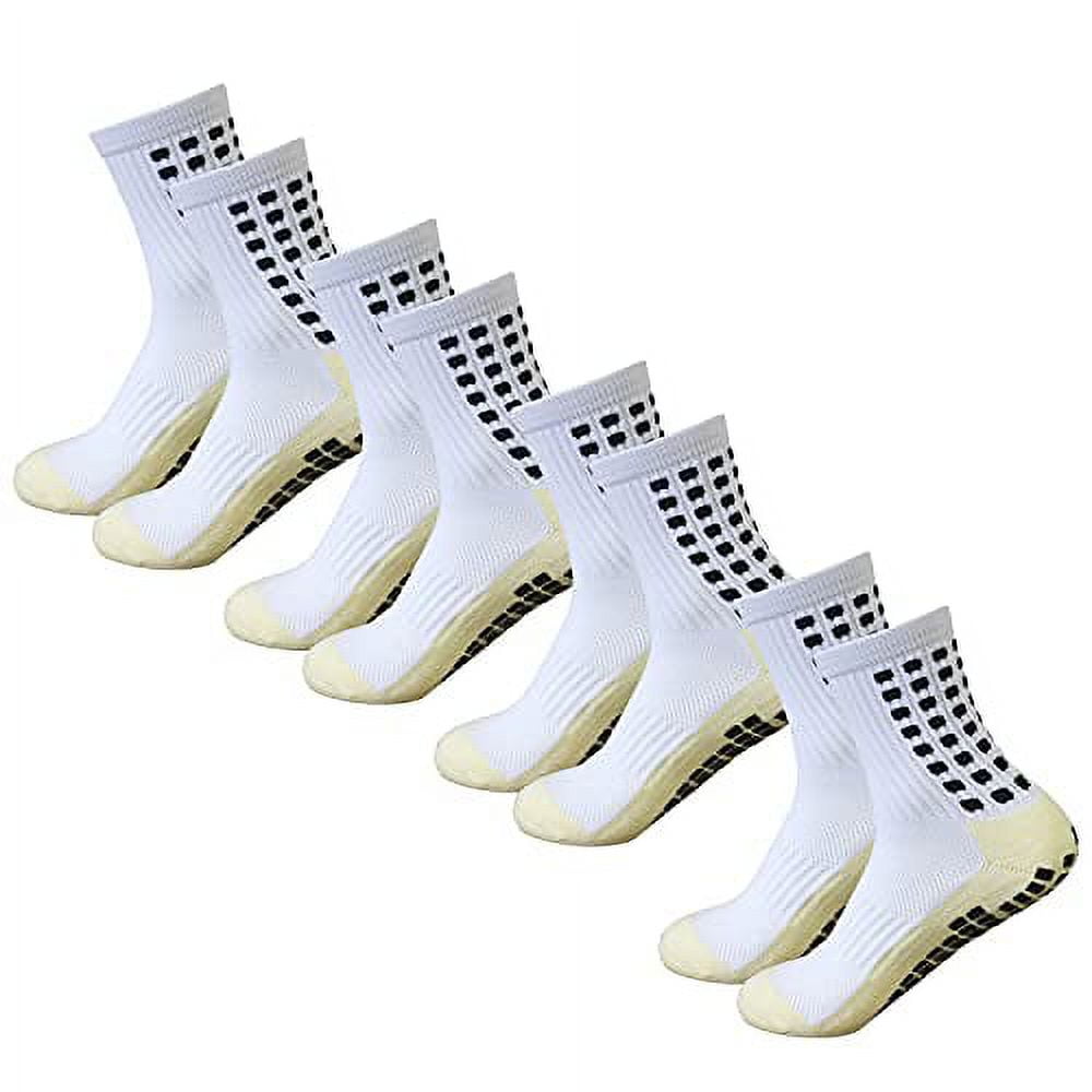 Men's Soccer Socks Anti Slip Non Slip Grip Pads for Football Basketball  Sports Grip Socks, 4 Pair (White) 