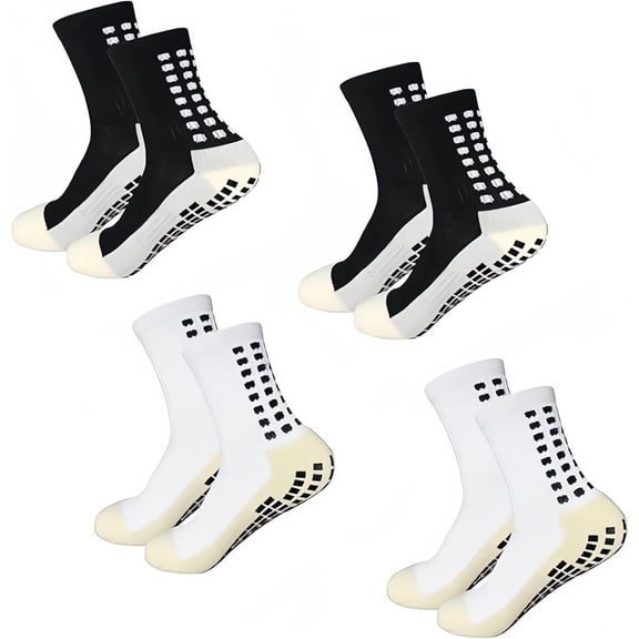 Men's Soccer Socks, Anti-Slip Sports Socks, 4 Pairs (2 White, 2 Black)