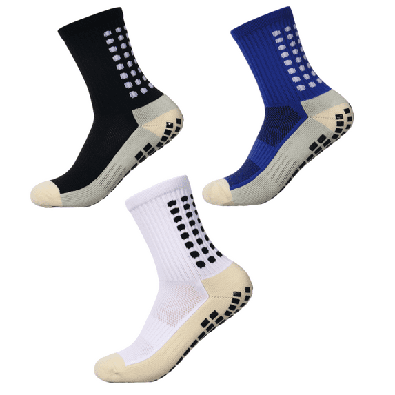 Men's Soccer Socks, YITUMU Anti Slip Soccer Socks for Men Women , Non Slip Football/Basketball/Hockey Sports Socks with Grip Pads, 3 Pair, Black+Blue+White