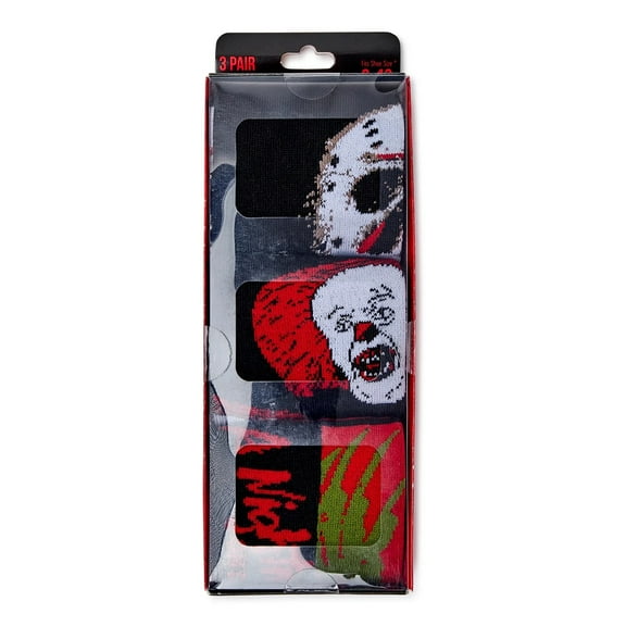 Men's Socks, 3-Pack, Horror Movie Socks - Sizes 8-12
